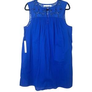 Susana Monaco Cotton Shift Embroidered Sleeveless Mini Dress Blue Lapis Sz 12